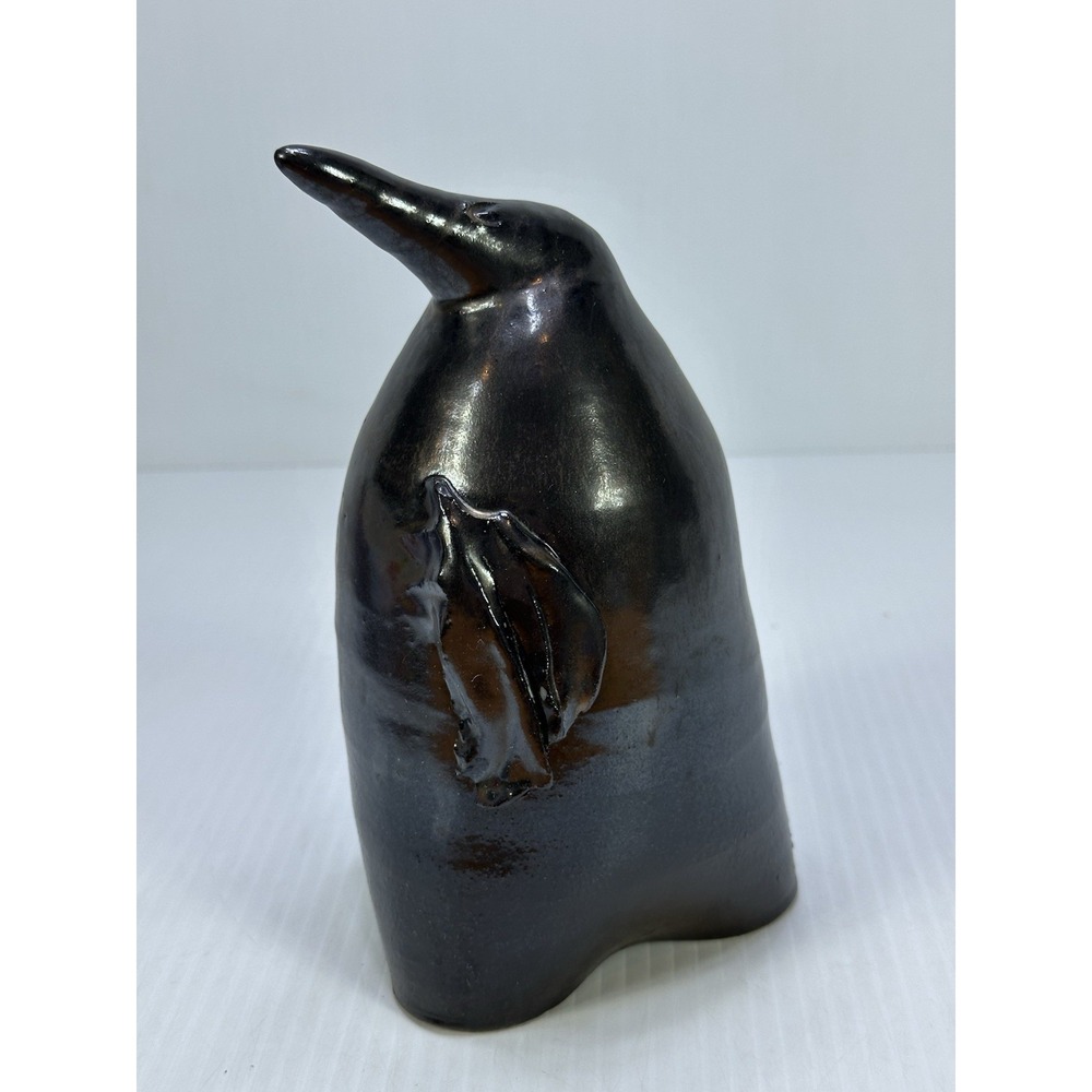 Vintage Studio Pottery Penguin Sculpture Signed Hand Thrown Folk Art Decor